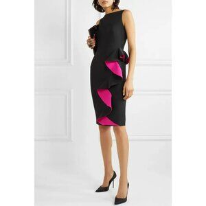 Alexander McQueen Black Pink Ruffle Two Tone Crepe Sheath Dress Punk Goth Glam